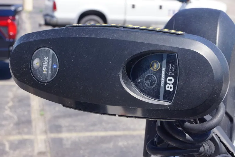 Slide: The Image of Close-up of a 2019 Ranger Z185 boat motor control with iPilot GPS system. - 12