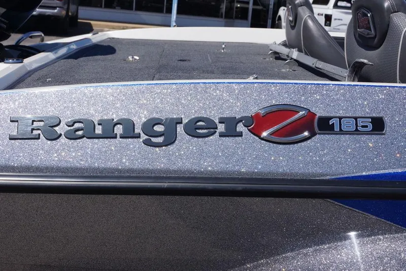Slide: The Image of 2019 Ranger Z185 boat with glittery silver finish and logo detail. - 8