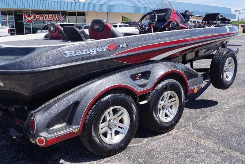 Slide: The Image of 2018 Ranger Z519 boat on trailer, parked outside Phoenix dealership. - 15