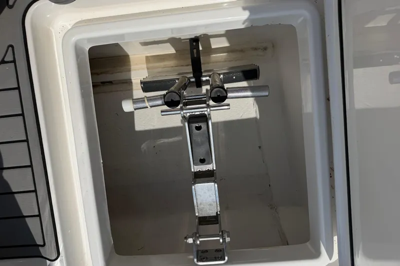 Slide: The Image of Compartment of 2018 Fountain 39 NX boat with metallic hardware inside. - 19