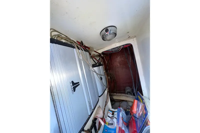 Slide: The Image of 1994 Cigarette 38' Top Gun GT interior with JL Audio equipment and wiring. - 35