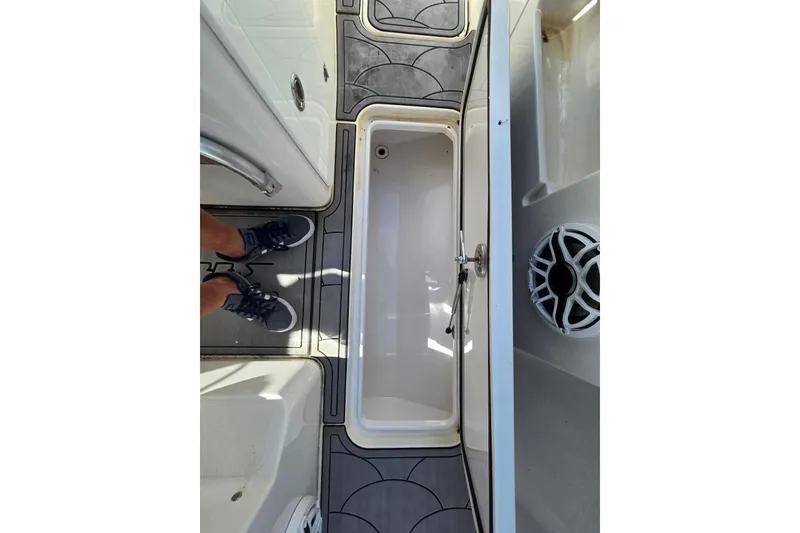 Slide: The Image of 2021 Streamline 35 CC boat interior with luxurious seating and scenic water view. - 19