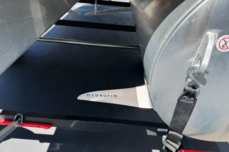 Slide: The Image of 2025 Sun Tracker Bass Buggy 18 DLX pontoon with Hydrofin attachment. - 8