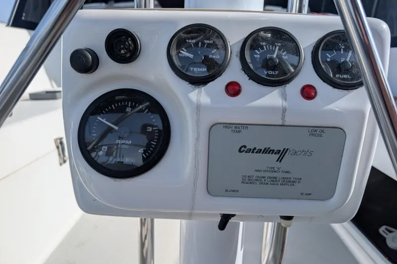 Slide: The Image of Instrument panel of a 2007 Catalina 36 MkII yacht with gauges and controls. - 34
