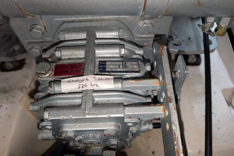 Slide: The Image of Transmission component of a 2007 Catalina 36 MkII sailboat, labeled for maintenance. - 31