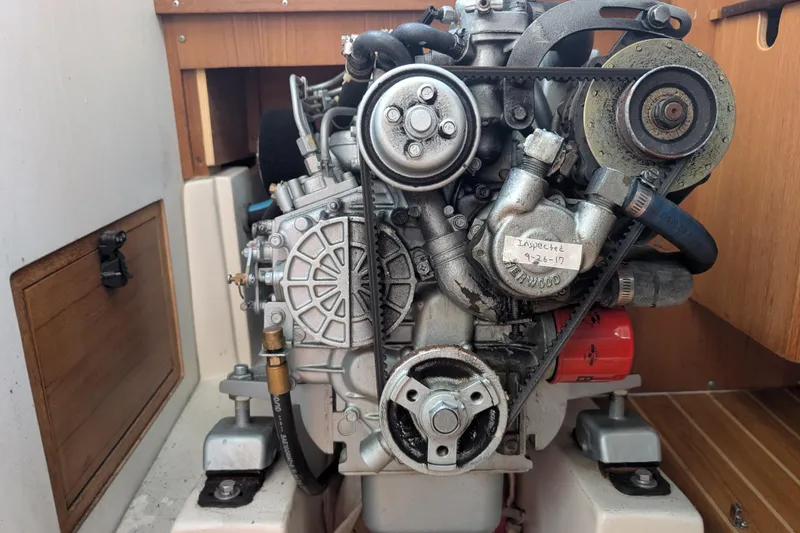 Slide: The Image of Engine of a 2007 Catalina 36 MkII sailboat, showcasing mechanical components. - 29