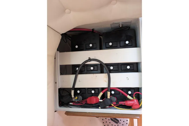 Slide: The Image of Battery compartment of a 2007 Catalina 36 MkII sailboat with wiring connections. - 40