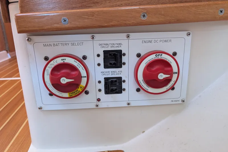 Slide: The Image of Control panel on a 2007 Catalina 36 MkII sailboat with battery and power switches. - 37