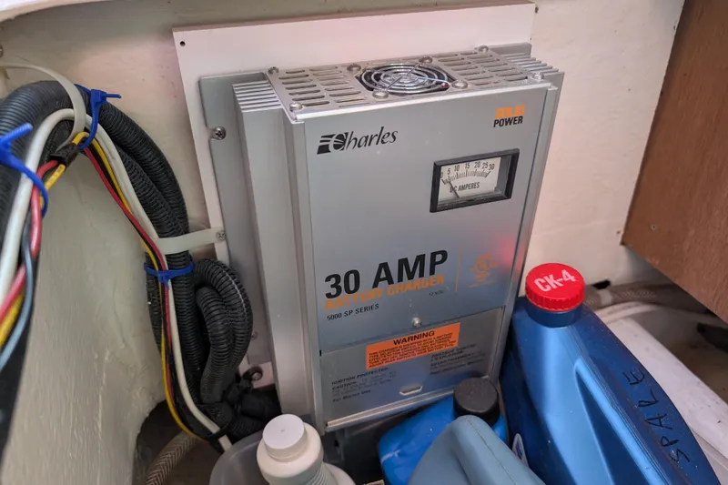 Slide: The Image of 30 AMP battery charger in a 2007 Catalina 36 MkII sailboat engine compartment. - 42