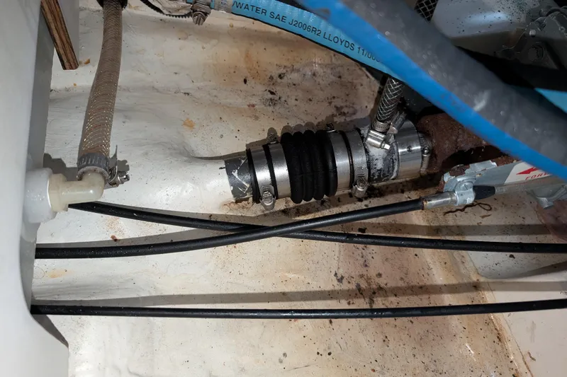Slide: The Image of Close-up of Catalina 36 MkII 2007 boat's engine compartment with hoses and fittings. - 43