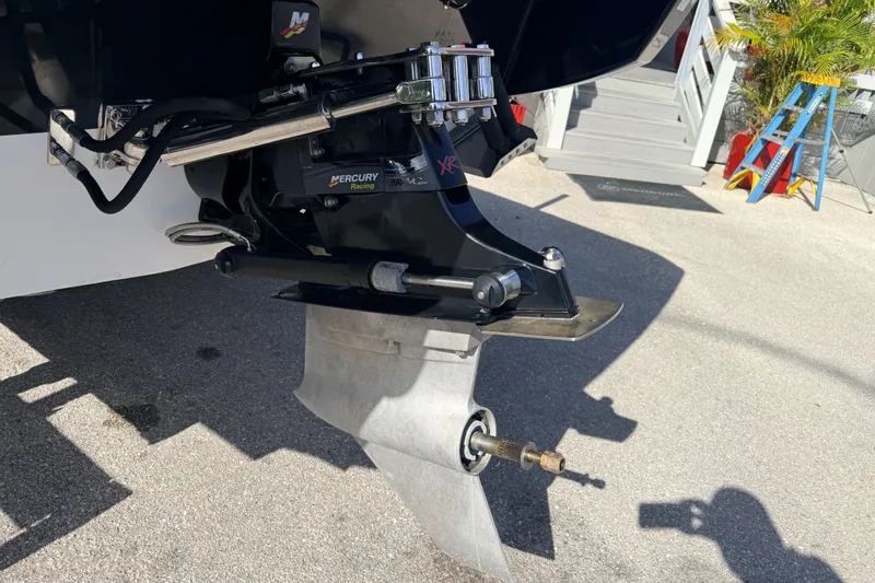 Slide: The Image of Mercury Racing outdrive on a 2007 Donzi 27 ZR boat, showcasing performance engineering. - 9