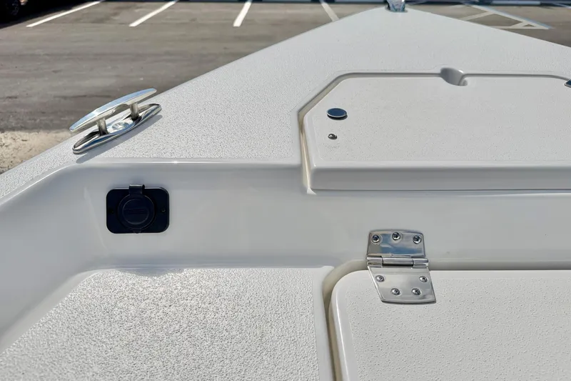 Slide: The Image of 2026 Bay Rider 219 Bay boat deck with cleat and hatch detail. - 48