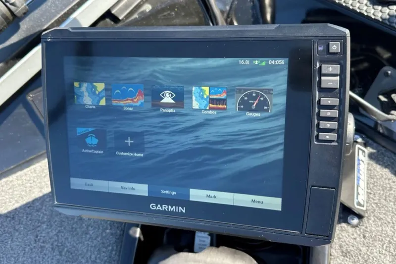 Slide: The Image of Garmin marine display on 2021 Ranger RT178 boat, showing navigation and sonar options. - 18