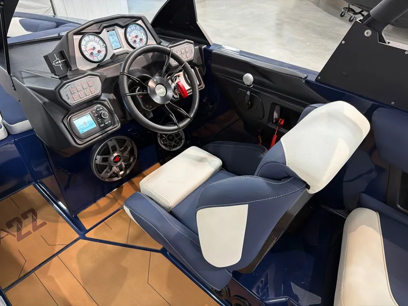 Slide: The Image of Interior of a 2021 Axis A22 boat with modern dashboard. - 13