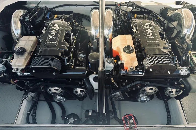 Slide: The Image of Twin 525 EFI engines in a 2007 Donzi 35 ZR boat, showcasing high-performance power. - 17