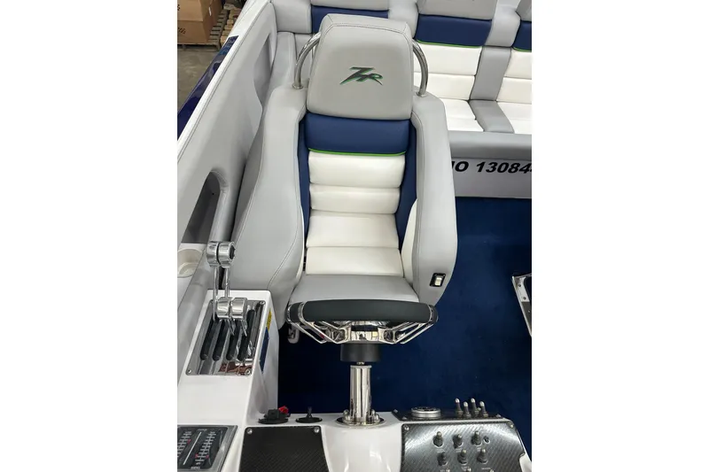 Slide: The Image of 2007 Donzi 35 ZR boat interior with sleek, modern seating and control panel. - 20