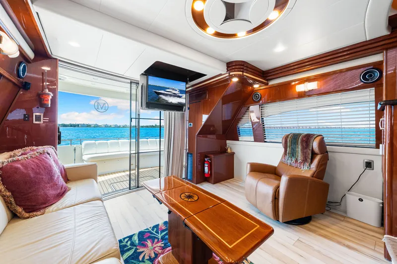 Slide: The Image of Luxurious interior of 2007 Marquis 59 Markham Edition yacht with elegant furnishings and scenic ocean view. - 80