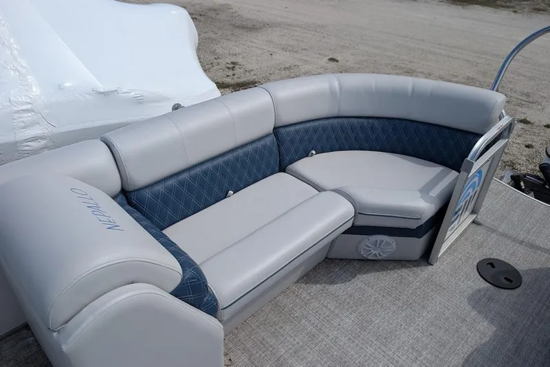 Slide: The Image of 2022 Nepallo 22QL pontoon boat with stylish gray and blue seating. - 18