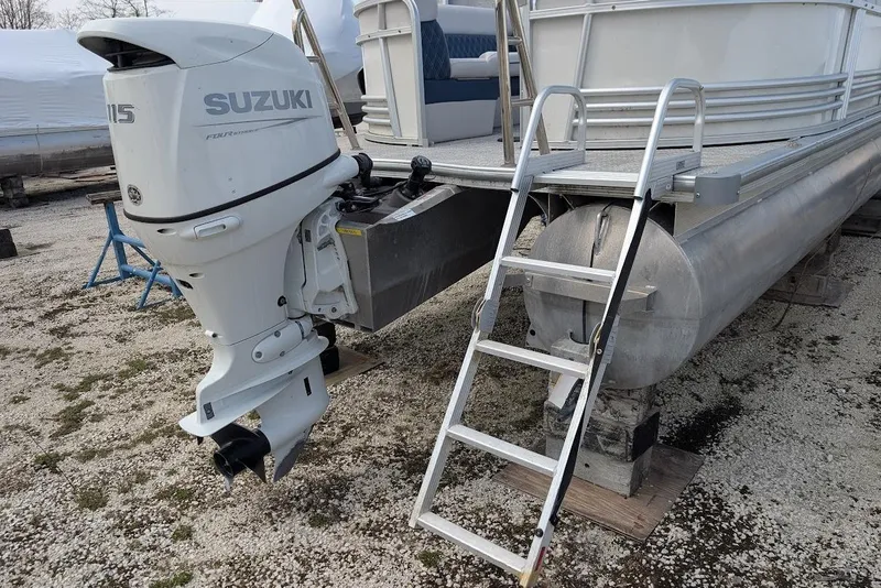 Slide: The Image of 2022 Nepallo 22QL pontoon boat with Suzuki 115 outboard motor and boarding ladder. - 4