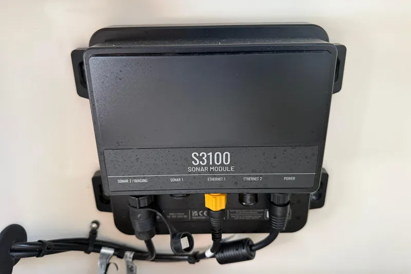 Slide: The Image of S3100 sonar module on 2021 Grady-White Fisherman 236 boat, featuring multiple connections. - 22