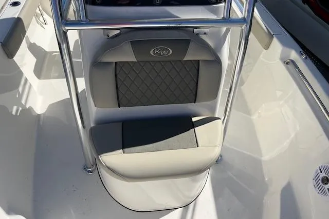 Slide: The Image of 2026 Key West 189 FS boat seat with quilted design and KW logo. - 9