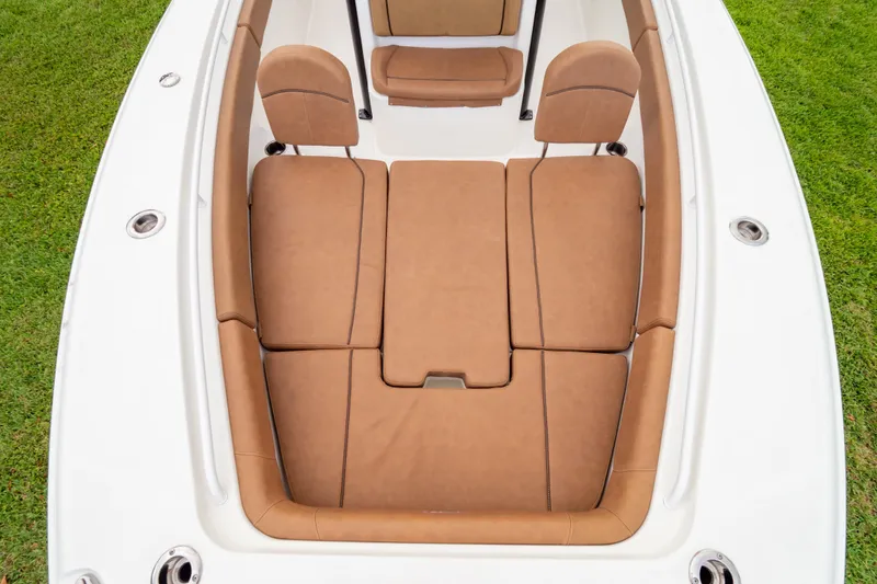 Slide: The Image of 2021 Sea Hunt Gamefish 27 Forward Seating with open storage compartments and cushioned seating. - 38