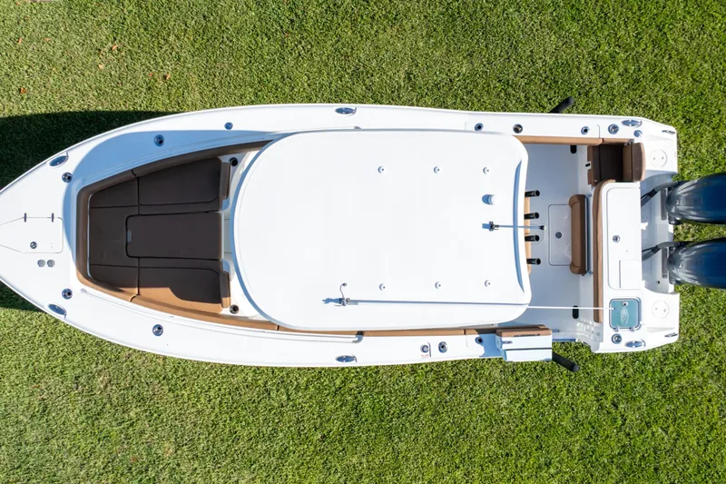 Slide: The Image of Overhead view of 2021 Sea Hunt Gamefish 27 boat on grass. - 56