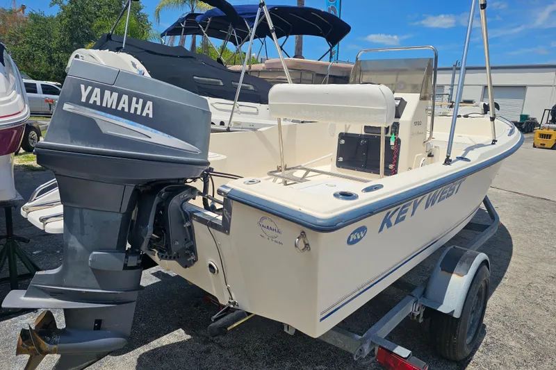 Slide: The Image of 2003 Key West 1720 Sportsman boat with Yamaha outboard motor on trailer. - 4
