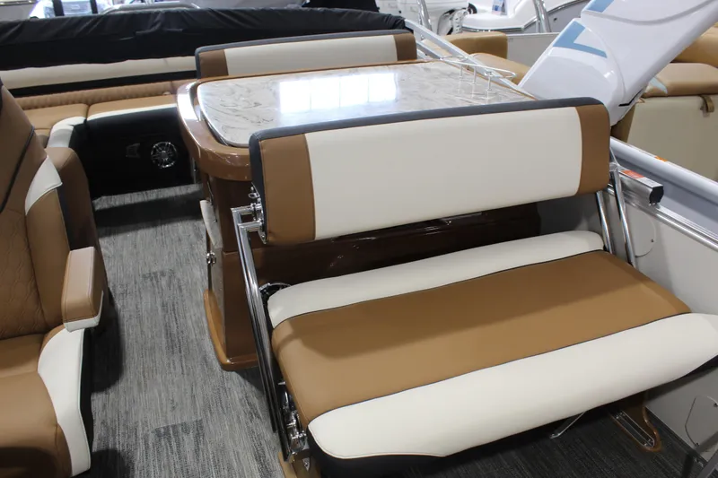 Slide: The Image of Luxurious seating area in 2026 Avalon 2585 25 Catalina ENT boat interior. - 5