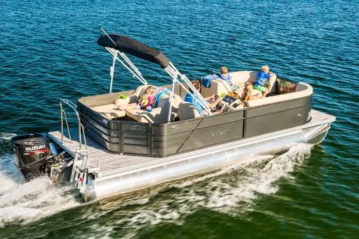 The Image of Manufacturer Provided Image: 2016 Crest I 200 L pontoon boat cruising on a lake with passengers. - 1