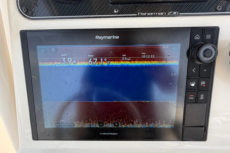 Slide: The Image of Raymarine display on 2018 Grady-White Fisherman 236 showing depth and water temperature. - 21