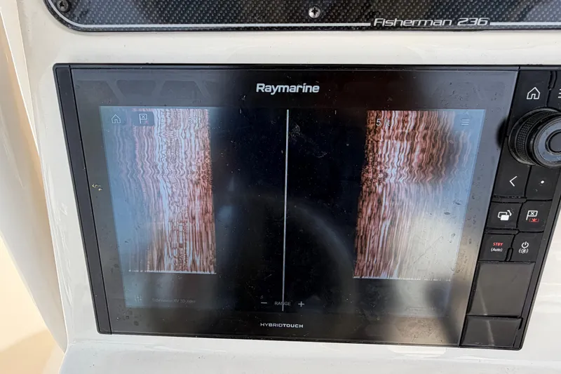 Slide: The Image of Raymarine display on 2018 Grady-White Fisherman 236 boat, showing sonar readings. - 24