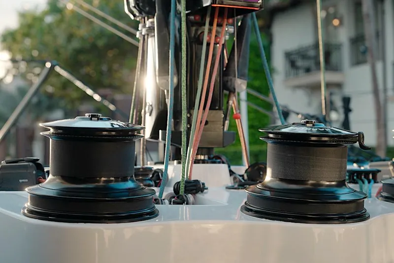 Slide: The Image of Close-up of winches on a 2026 HH Catamarans HH60 sailboat deck. - 27
