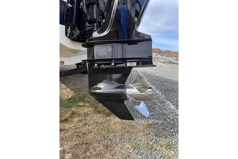 Slide: The Image of 2026 Chaparral 19 SSi OB boat propeller and outboard motor detail. - 17
