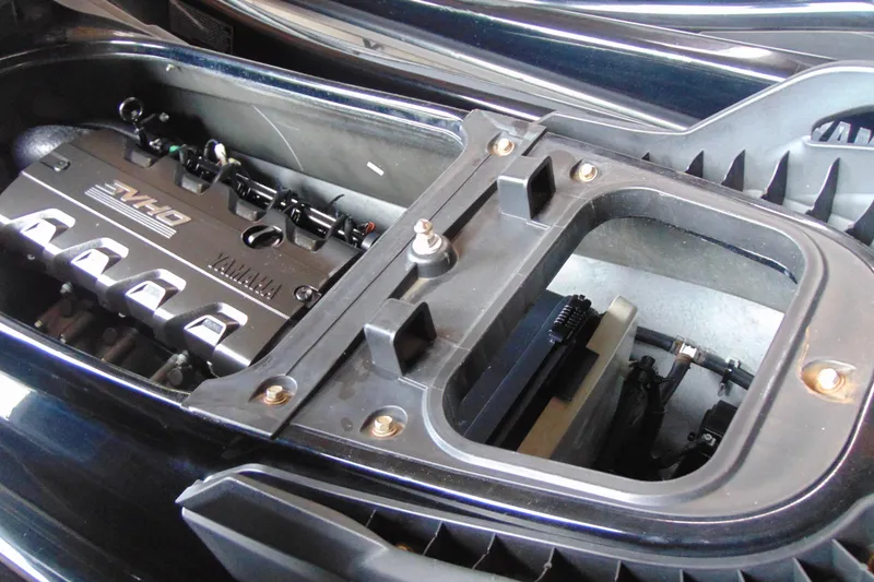 Slide: The Image of Engine compartment of a 2021 Yamaha WaveRunner FX Cruiser SVHO, showcasing internal components. - 10