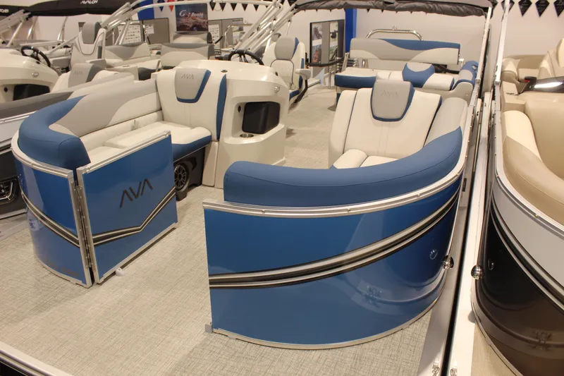 The Image of 2026 Avalon 2185 25 LSZ CRB pontoon boat with blue and white seating. - 0