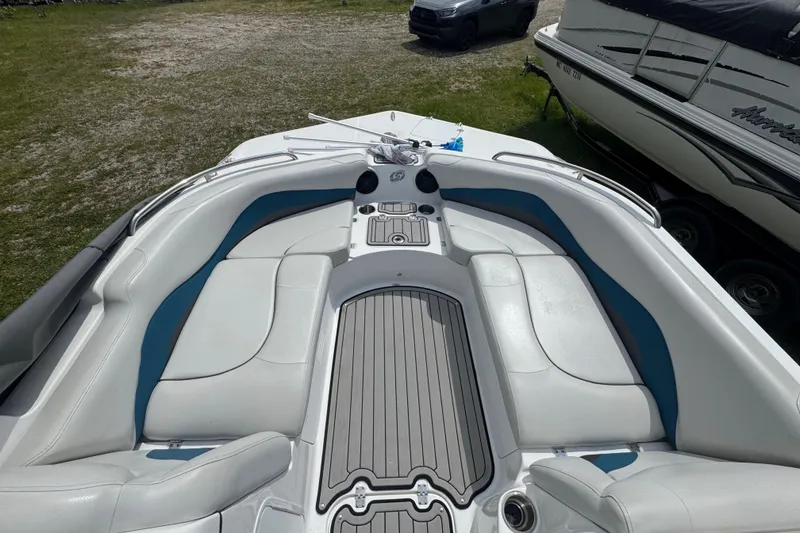 Slide: The Image of 2019 Hurricane SunDeck Sport 202 IO boat interior with spacious seating and sleek design. - 13