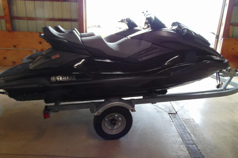 Slide: The Image of 2021 Yamaha WaveRunner FX Cruiser SVHO on trailer in garage setting. - 11