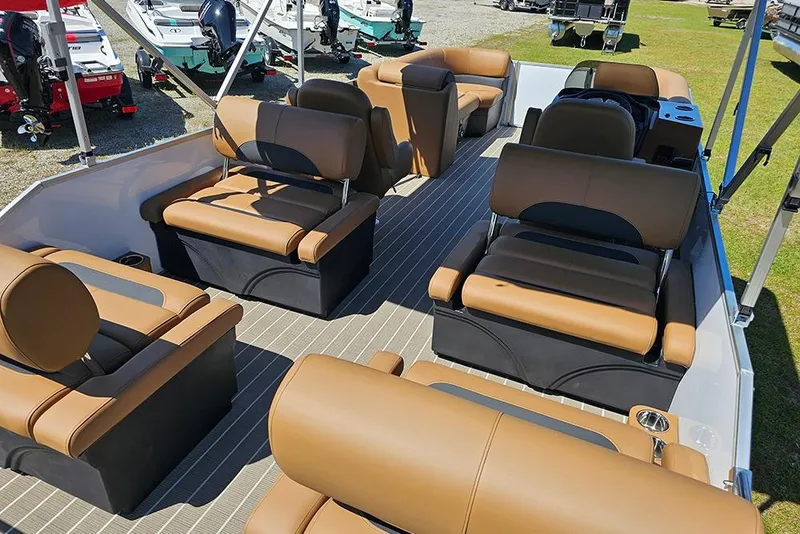 Slide: The Image of 2026 Bentley Pontoons Legacy 223 QSB interior with luxurious seating and modern design. - 10