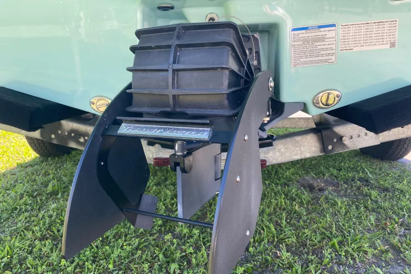 Slide: The Image of 2023 Yamaha Boats 195 FSH Sport jet propulsion system close-up. - 14