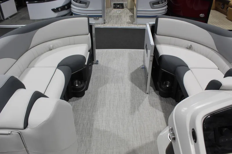 Slide: The Image of Luxurious seating area inside 2026 Avalon 2385 25 LSZ QLS pontoon boat. - 2