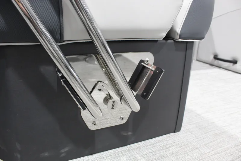 Slide: The Image of Close-up of Avalon 2385 25 LSZ QLS 2026 boat seat mechanism with chrome details. - 8
