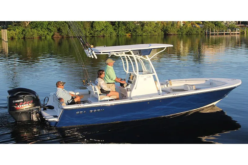 Slide: The Image of Manufacturer Provided Image: 2026 Sea Born LX22 Center Console boat on calm water. - 2