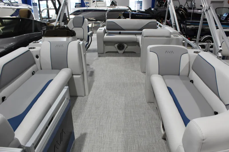 Slide: The Image of Luxurious interior of 2026 Avalon 2385 25 Venture 85 VRB pontoon boat. - 2