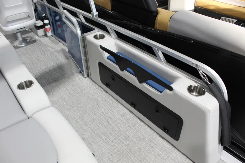 Slide: The Image of Interior of 2026 Avalon 2385 25 Venture 85 VRB boat with seating and cup holders. - 9