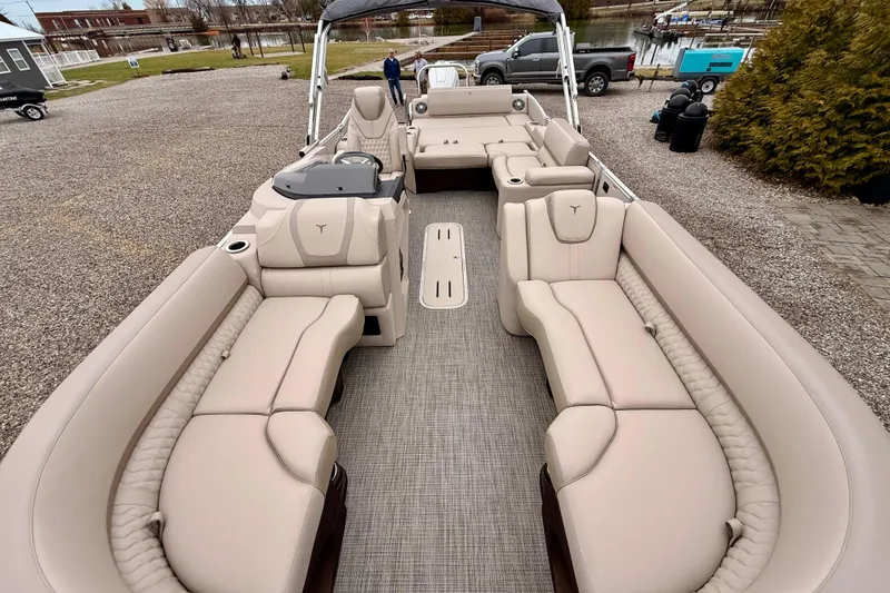 Slide: The Image of Luxurious 2026 Tahoe Pontoon Cascade 25' VRL with spacious seating and elegant design. - 12