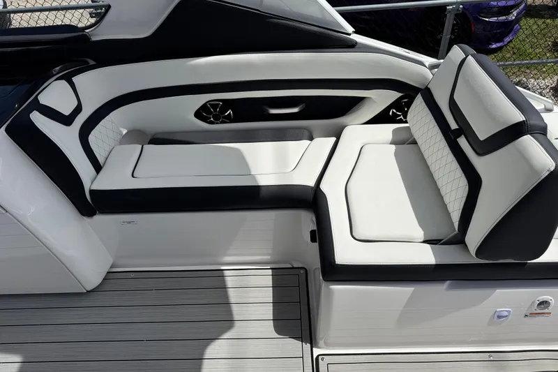 Slide: The Image of 2026 Yamaha Boats 275SD interior seating with sleek, modern design and luxurious upholstery. - 10