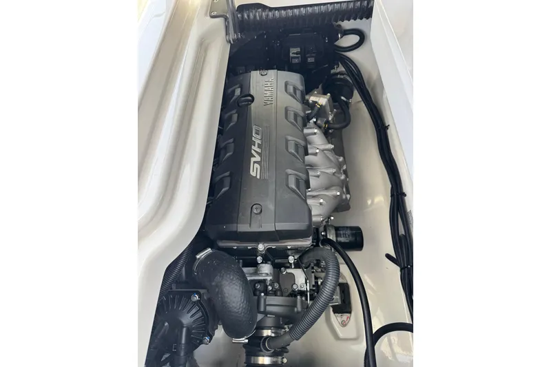 Slide: The Image of Engine compartment of 2026 Yamaha Boats 275SD, featuring SVHO engine components. - 34
