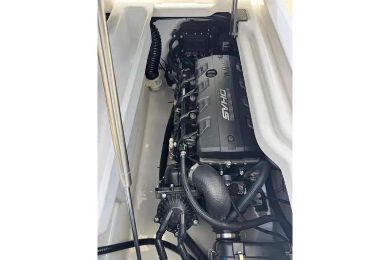 Slide: The Image of Engine compartment of 2026 Yamaha Boats 275SD, featuring SVHO engine components. - 35