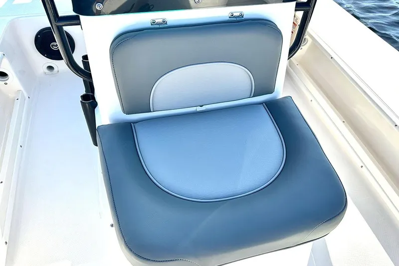 Slide: The Image of Manufacturer Provided Image: Boat seat on 2025 Spyder FX17 Flicker, featuring sleek gray and blue design. - 5